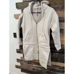 Athleta Duster Sweatshirt Hooded Coat Jacket Fleece Cream Women's Size XSP
